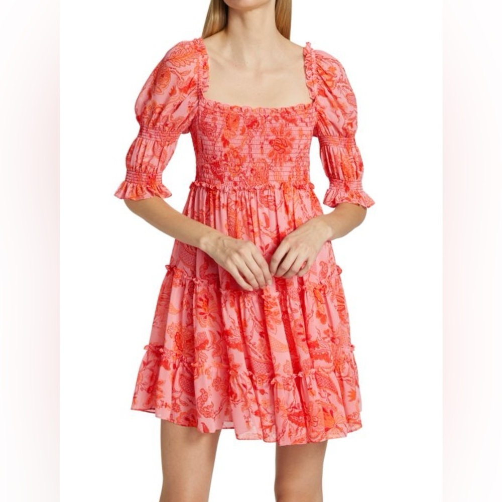 Cinq à Sept Jacky Puff-Sleeve Smocked Mini Dress